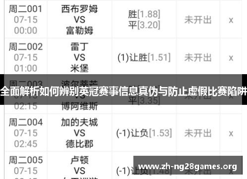 全面解析如何辨别英冠赛事信息真伪与防止虚假比赛陷阱 全面解析如何辨别英冠赛事信息真伪与防止虚假比赛陷阱